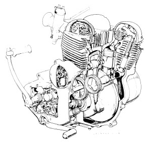 Cutaway drawing of Norton l/w engine