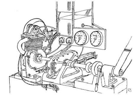 7R engine on test bed sketch